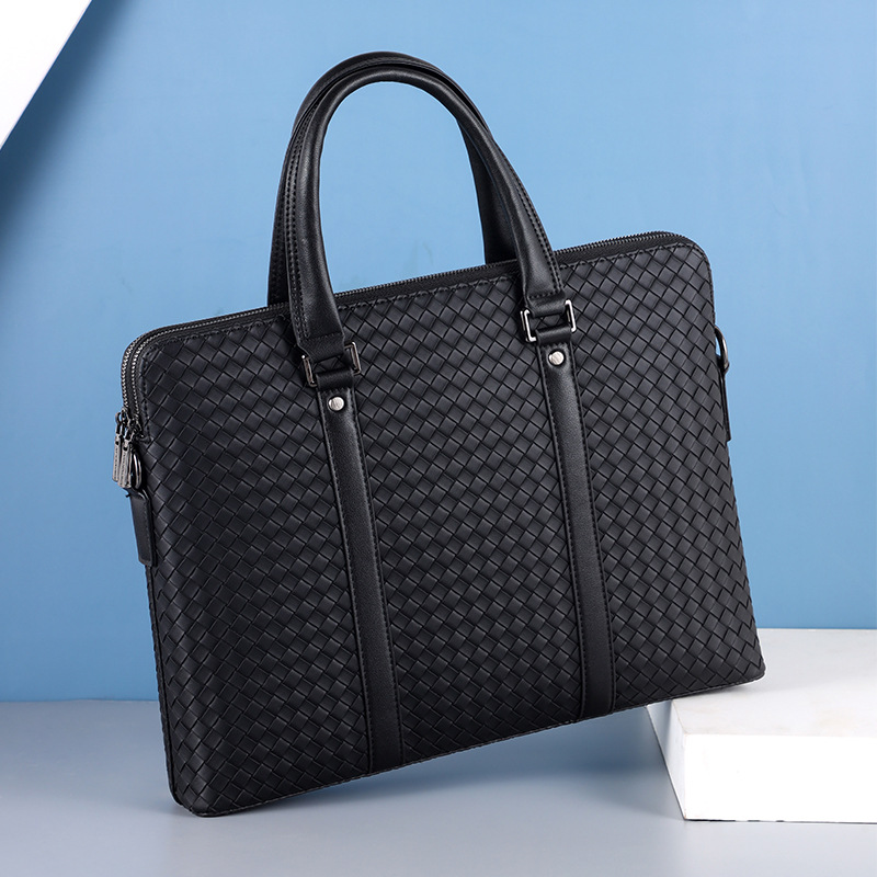 New men's briefcase shoulder slung woven double-layer casual Korean tide cross-border computer portable men's bag wholesale