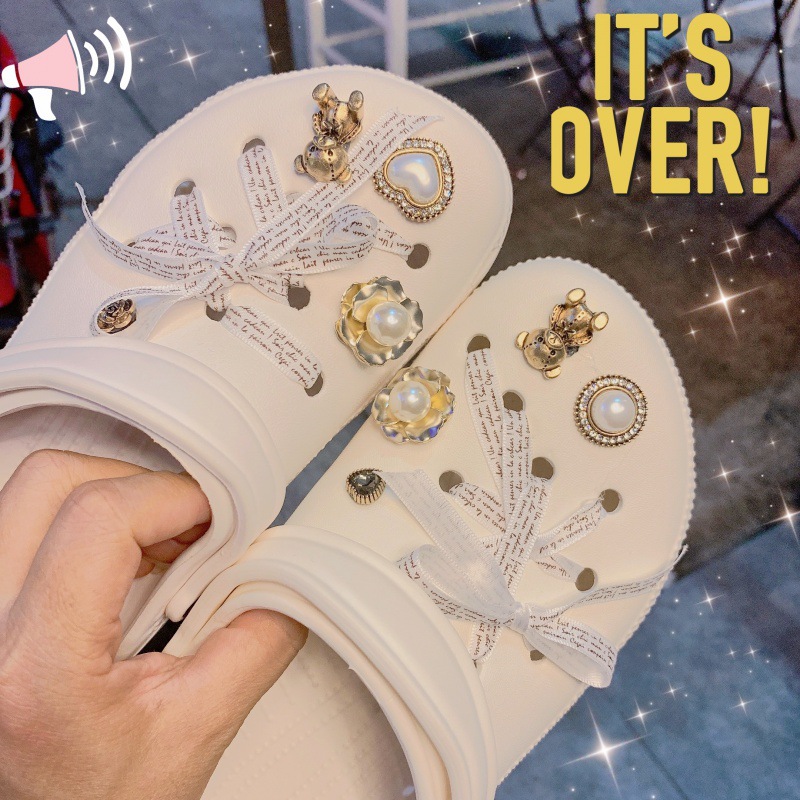 Hole shoes diy accessories diamond pearl chain shoe flower decorative buckle Princess elegant shoe buckle suit accessories