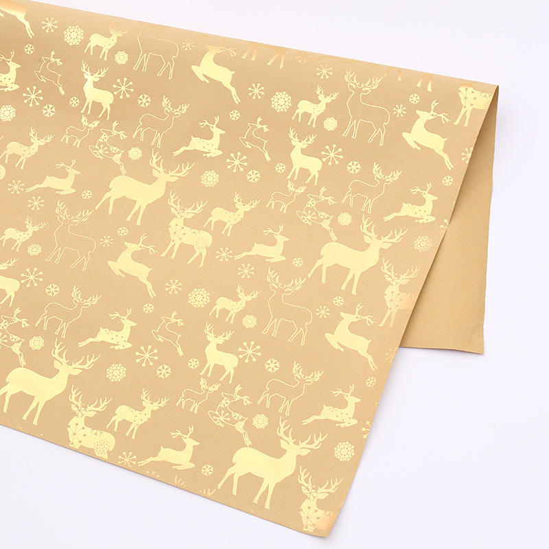 Christmas gift wrapping paper wholesale 100g gilded Kraft paper flower bouquet packaging material gift cross border packaging