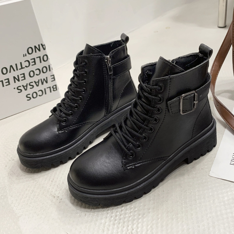 Modische, lässige Plateaustiefel mit dicker Sohle und Schnürung 2023 Neue europäische und amerikanische Damenstiefel mit dicker Sohle_voghion.com