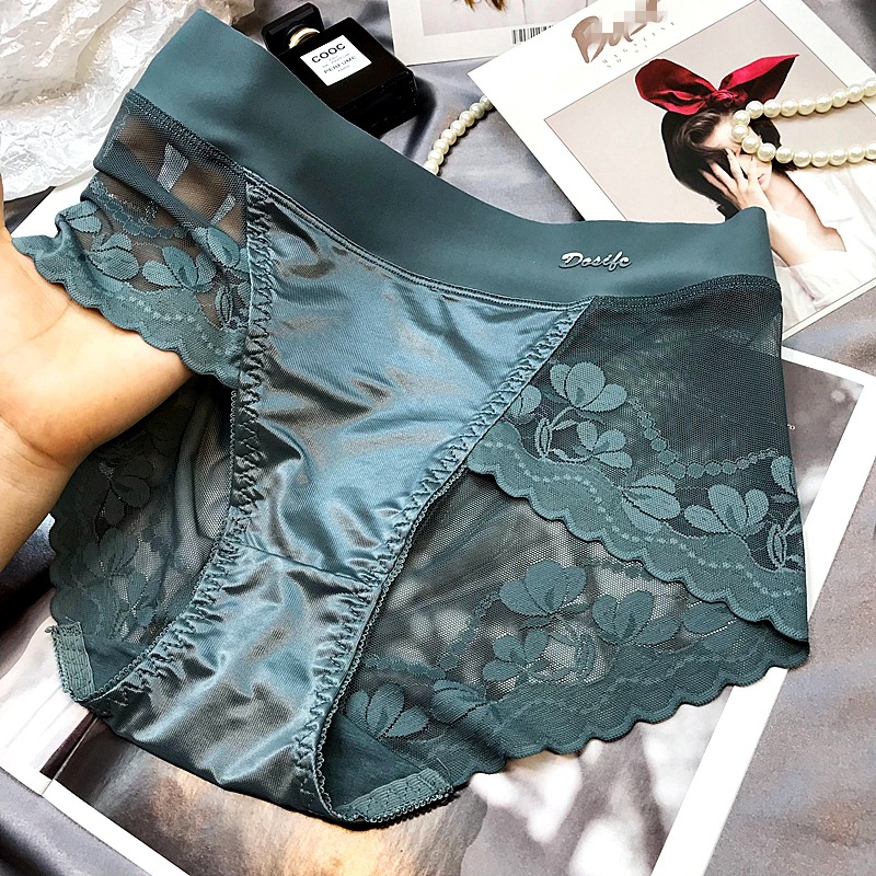 High-end Satin Light Luxury Lace Large Size High Waist Abdominal Panties Women's Hip Breathable Mesh Pure Cotton Crotch Briefs