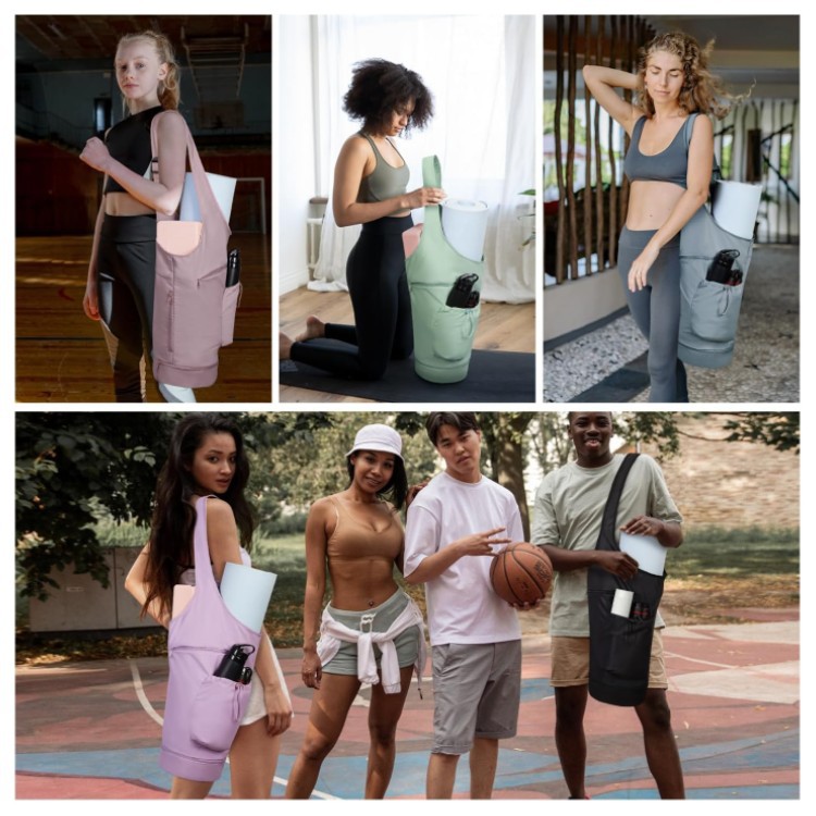 Borsa per tappetino yoga, borsa lunga con apertura grande per tappetino yoga, tasca impermeabile e borsa per bottiglia d'acqua con coulisse_voghion.com