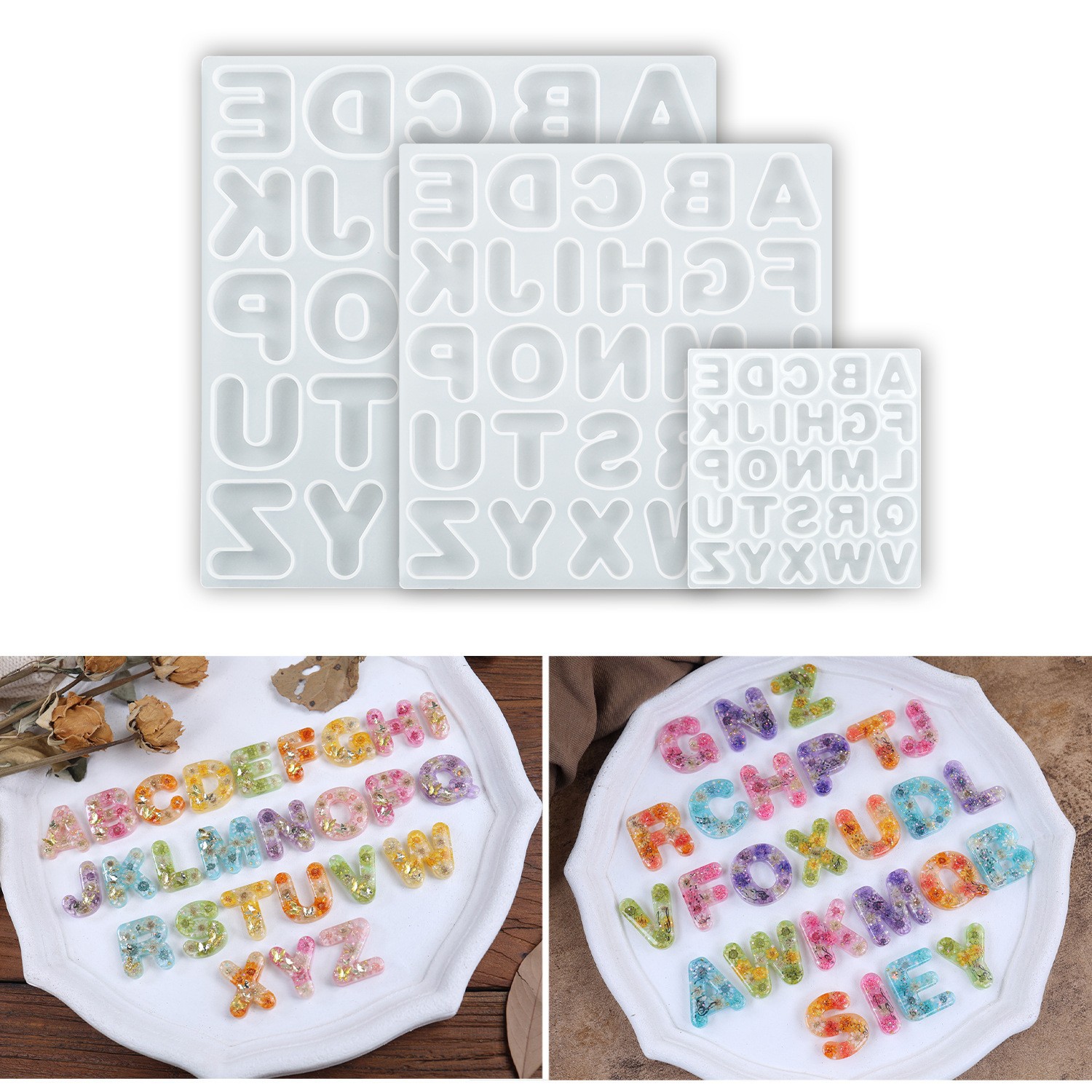 diy Crystal Drop Glue Epoxy Large Medium Small Letter Keychain Pendant Children's Game Mirror Silicone Mold