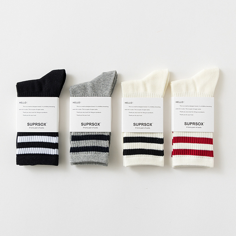 SUPRSOX early spring new socks men's personality simple striped mid-barrel sports socks European and American three-bar fashionable socks