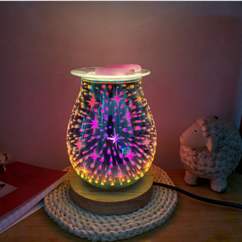 Touch dimming 3D glass aromatherapy lamp aromatherapy glass night light 3D glass candle lamp 3D glass star lamp