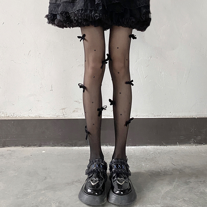 Pearl Bow Lolita White Silk Stockings Women's Summer Thin Japanese Sweet Lolita Bottoming Pantyhose_voghion.com