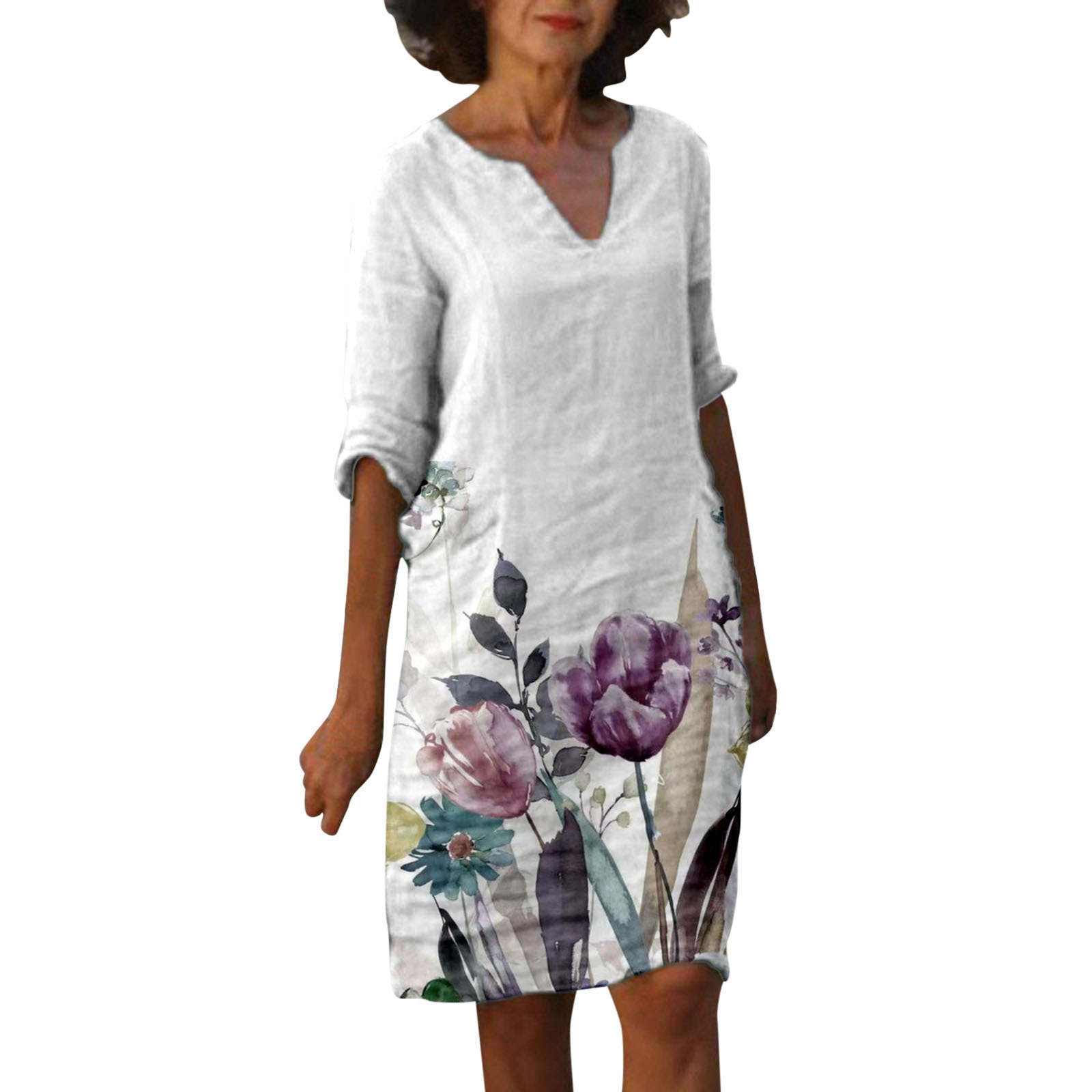 Cross-Border spring and summer new European and American women's fashion painting V-neck multi-color long five-sleeve dress