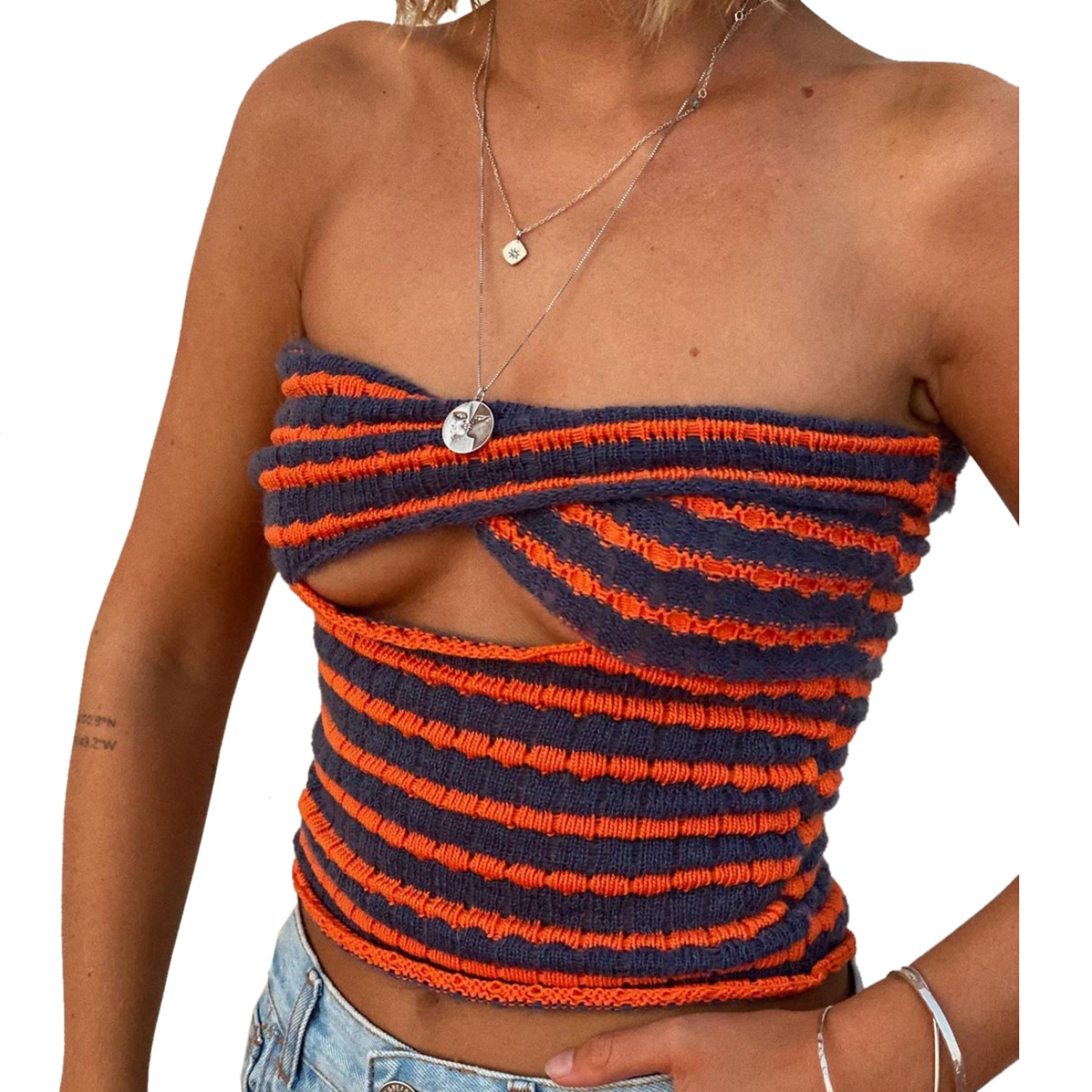 2021 Cross-border AliExpress Amazon Explosions Women's Vacation Sexy Striped Sweater Knitted Tube Top