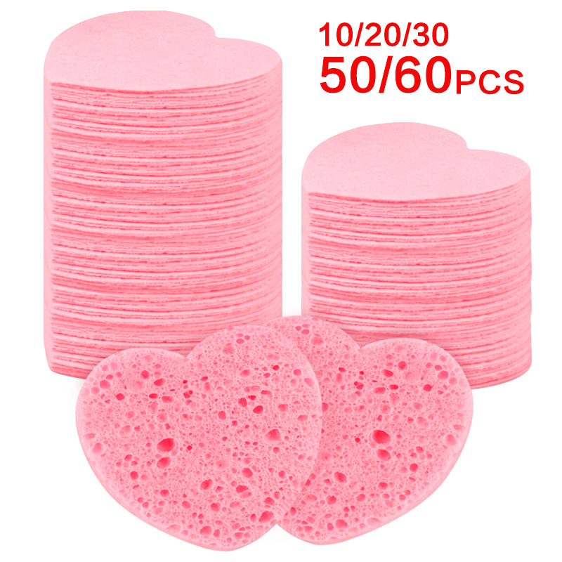 Cross-border exclusive for cleaning wood pulp cotton face wash makeup remover disposable face wash sponge multi-color heart-shaped compression face wash