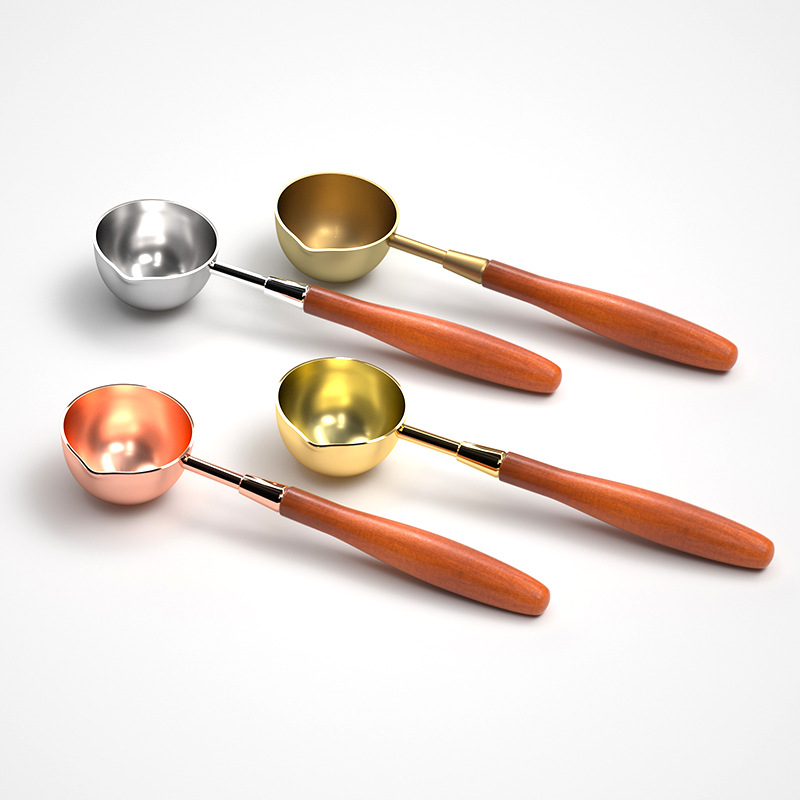 Good printing enjoy factory direct fire paint spoon fire paint seal spoon wooden handle stainless steel wax spoon tool accessories wholesale