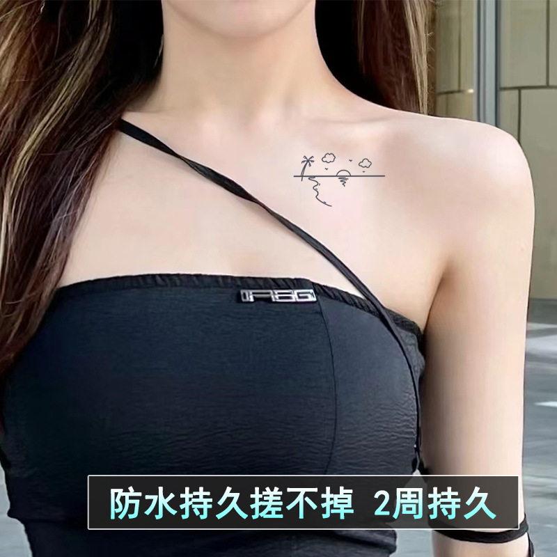 小圖紋身貼紙防水持久逼真刺青色手腕手臂網紅草本植物洗不掉