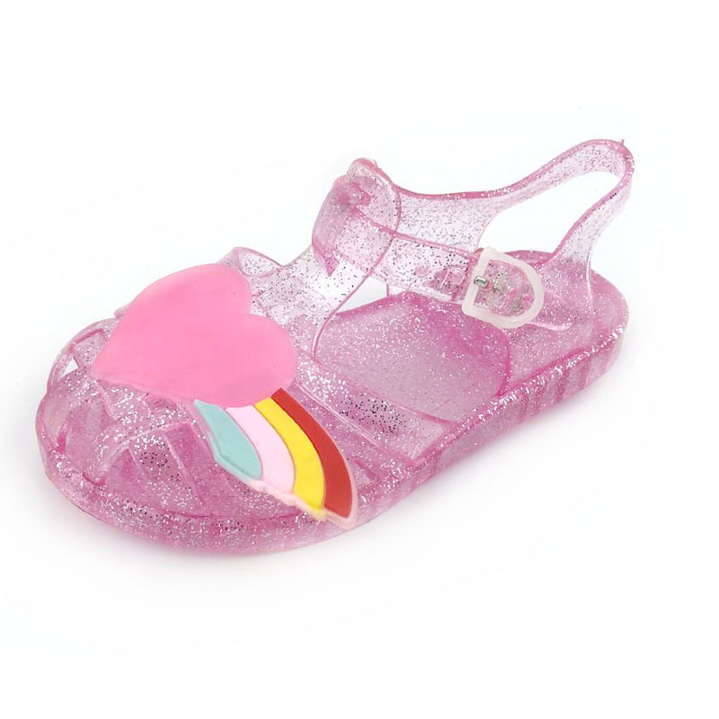 Korean version of summer small and medium-sized girls and children's Baotou jelly sandals and slippers children's love wings Roman shoes single-layer shoes beach shoes