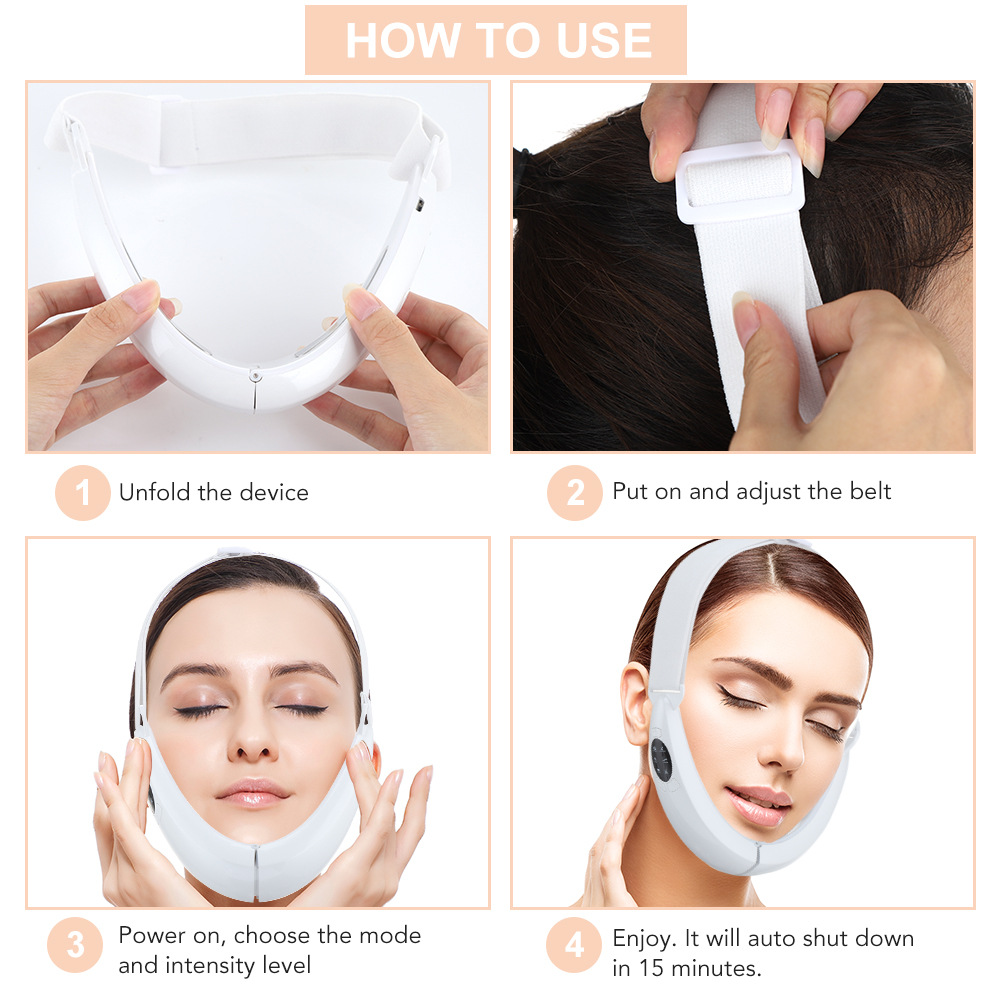 Skin-tightening V-face device with ergonomic design and 8 adjustable intensity levels for a sculpted look