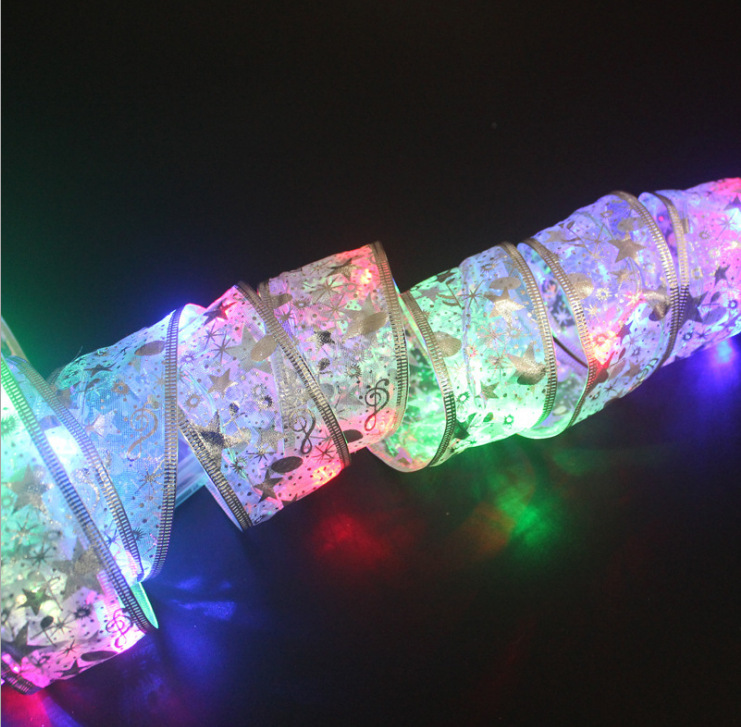 Weihnachtsdekoration 4 m Vergoldung Doppelschichtband Lichter Weihnachtsbeleuchtung mit Weihnachtsbaumanhänger LED-Lichterkette Band_voghion.com
