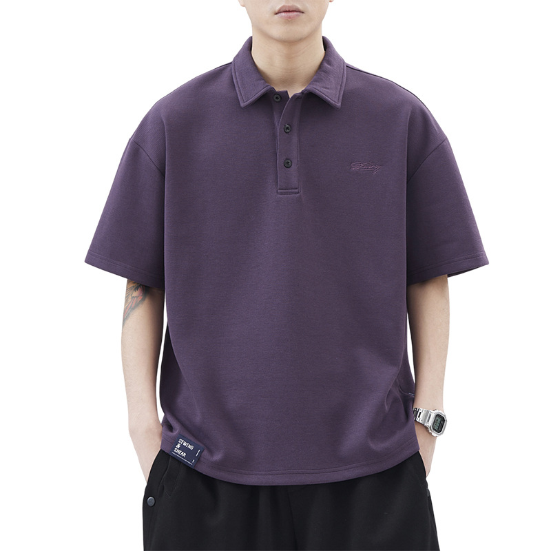 Anyang Heavy Polo Shirt Boys Japanese Style Trendy Brand Summer Loose Half Sleeve Simple Boys Brown Short Sleeve Lags