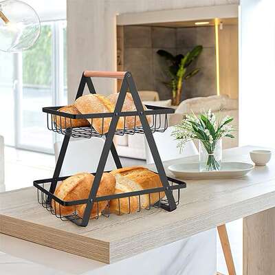 Removable Iron Fruit Basket Double-Layer Three-Layer Portable Basket Living Room Kitchen Bread Snack Storage Basket Rack