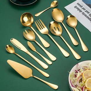 Amazon 1010 Tableware Service Public Spoon Leak Stainless Steel Serving Spoon Fork Soup Spoon Coffee Mixing Spoon Cake Shovel
