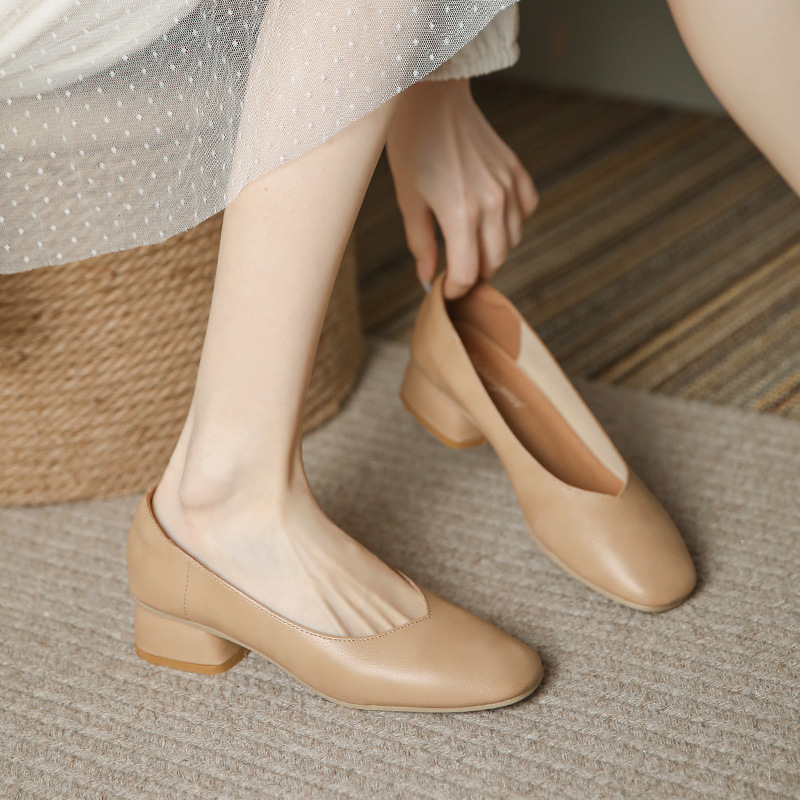 Daily All-match Fashion Single-layer Shoes 2024 Spring New Women's Round Toe Comfortable Shallow Mouth Low-heeled Shoes Korean Style Milk Shoes