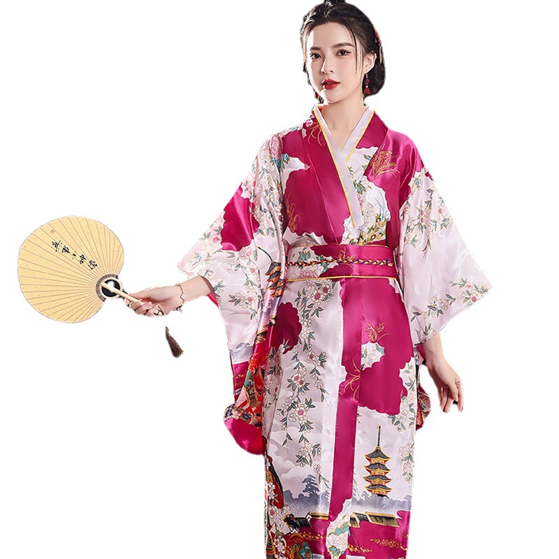 2023 New Japanese Kimono TikTok Internet Popular New Pajamas Women's Satin Large Size Nightgown Bathrobe Home Clothes
