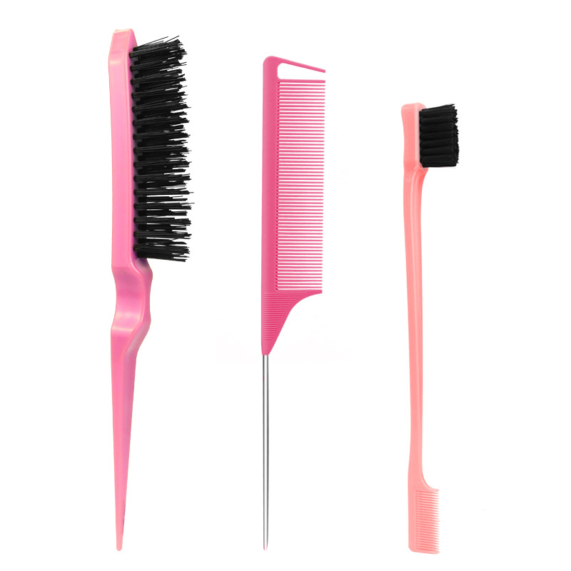 Amazon hair comb brush three-piece set hair comb steel needle pointed tail comb double-headed eyebrow brush makeup updo suit manufacturer