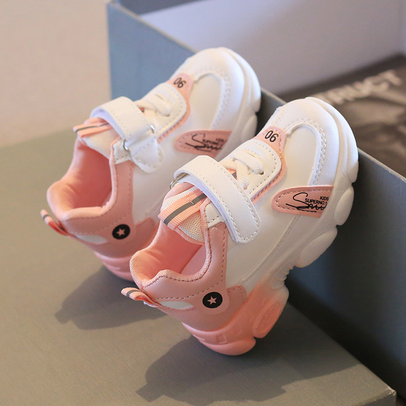 Children's sports shoes 2024 spring boys and girls small white shoes leather soft bottom baby baby toddler shoes a generation of hair