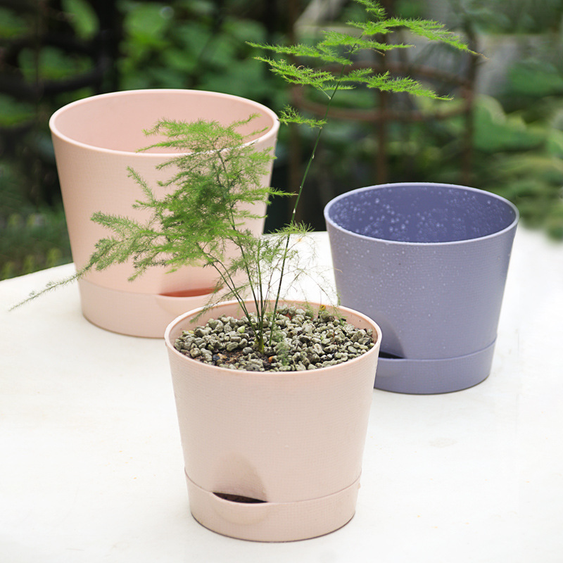 Small pot flower pot plastic desktop planting self-absorbent succulent bamboo mini breathable pot lazy pot wholesale