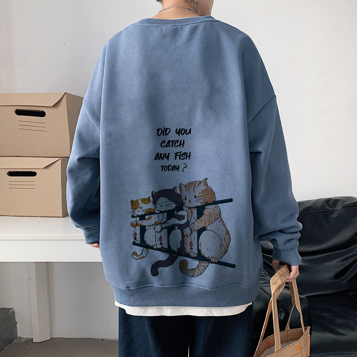 Autumn 2021 Chinese Fashion Loose Large Size Casual Sports Pullover Sweatshirt Fashionable Men's Hong Kong Style Printed Jacket