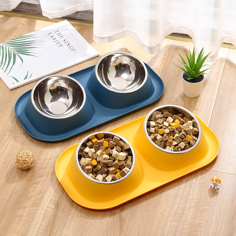 Cat Bowl double bowl food bowl stainless steel oblique mouth cat food drinking water integrated dog anti-knock pet dog bowl dog bowl