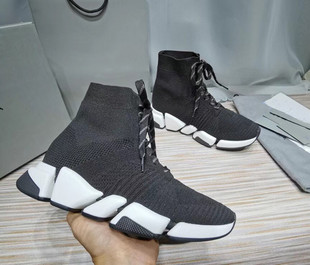 2021 Winter New Paris Socks Shoes Flat Lace-up Knitted B Home Letter High Top Elastic Couple Women's Shoes