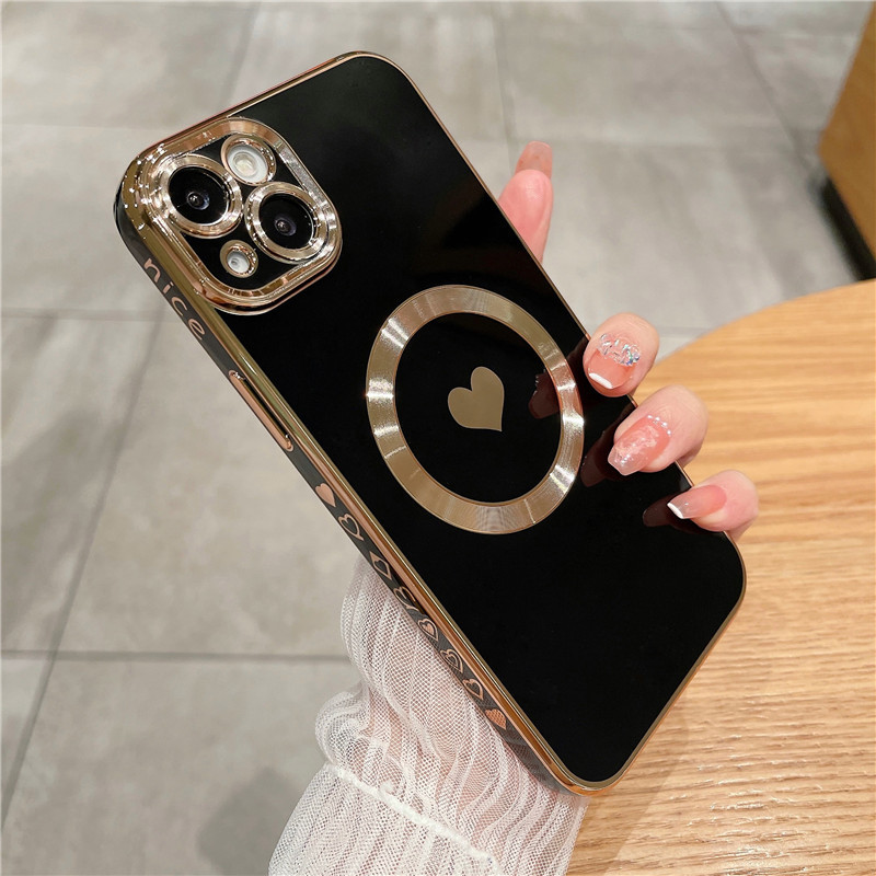 電鍍愛心13磁吸iPhone15promax手機殼14蘋果12適用11全包7亞馬遜X