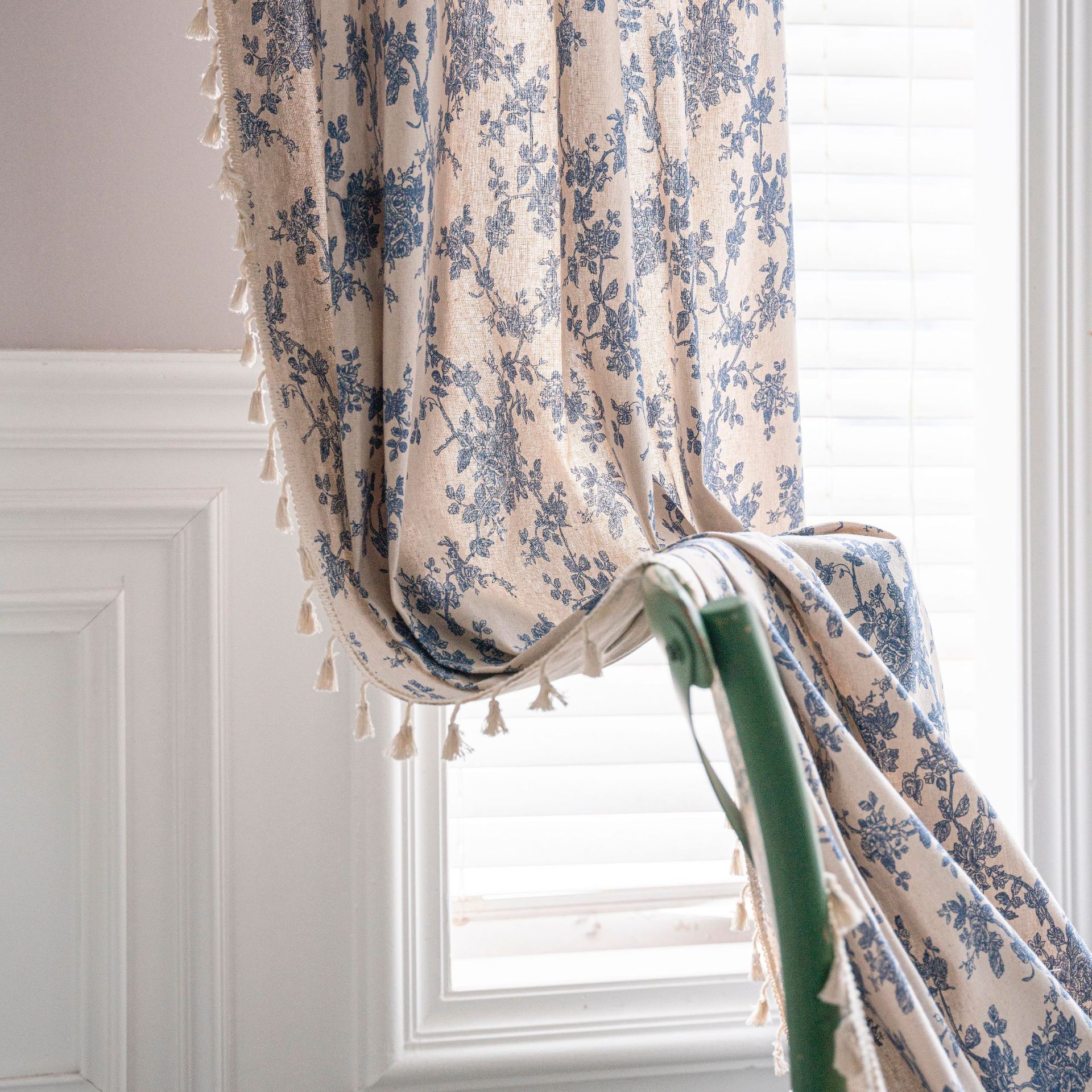 Cloth dad finished curtain wholesale cotton and linen printed kitchen curtain beige tassel small window semi-shading bay window decorative curtain