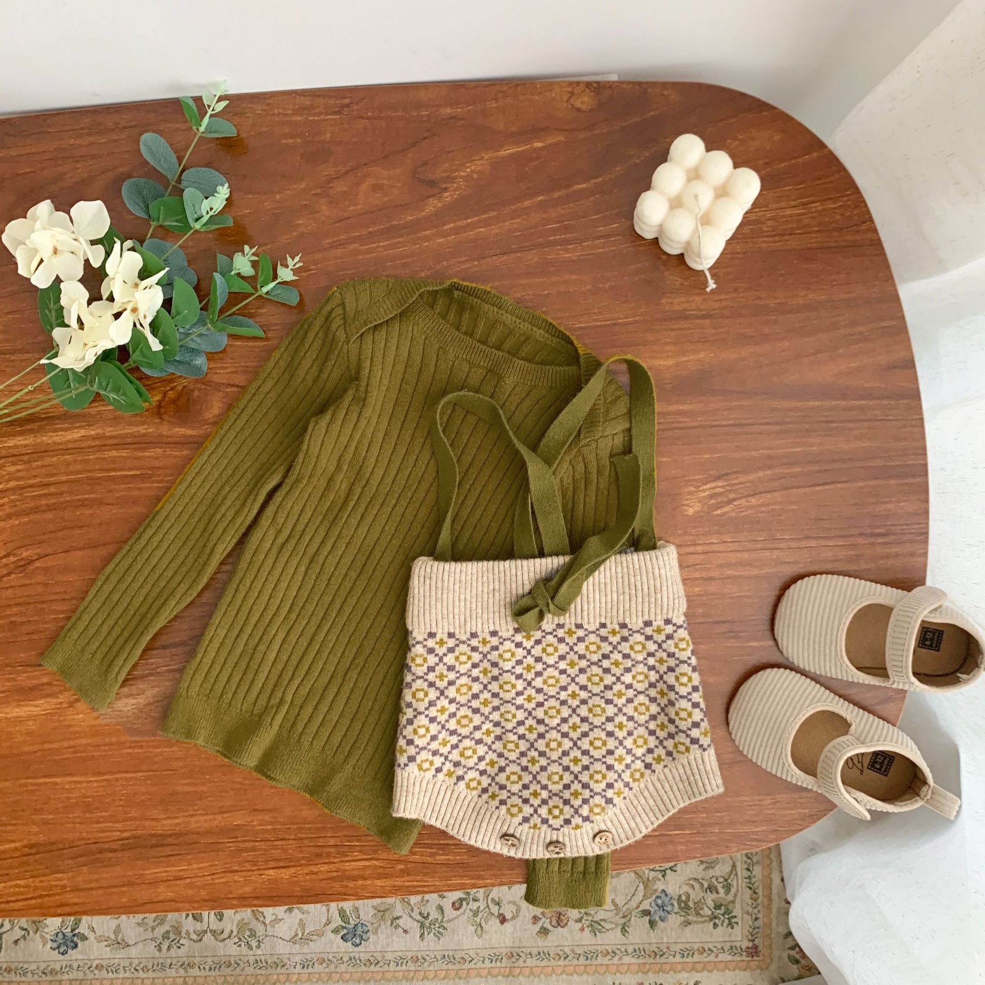 2023 Baby Clothes Spring and Autumn Baby Girl's ins Style Knitted Strappers Suit Baby Girl's Autumn Suit Going Out