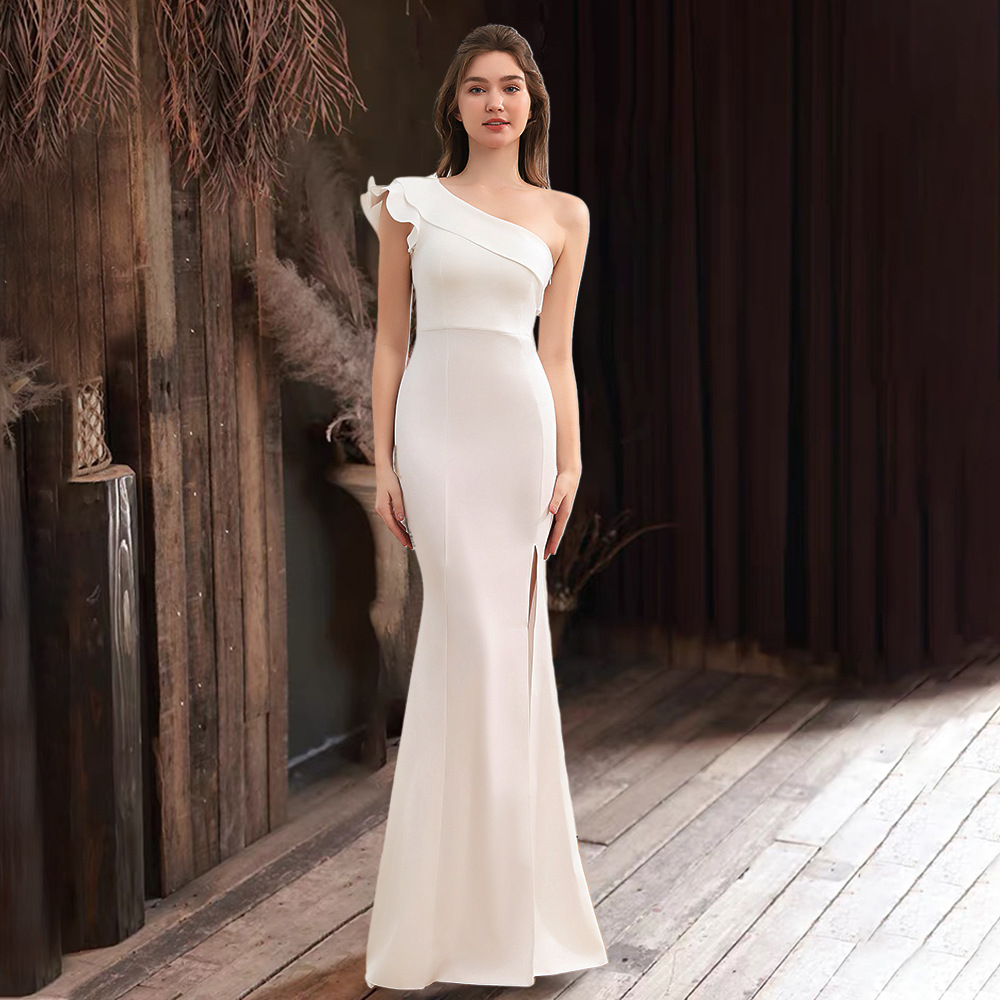 Evening dress women's one-shoulder slant shoulder sexy activity exhibition model banquet elegant long slimming fishtail dress