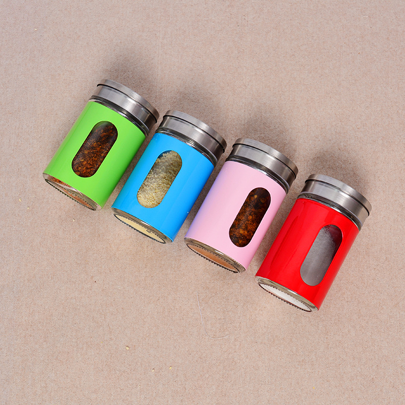 Factory wholesale color metal edging glass seasoning Jar Kitchen supplies bracket convenient seasoning bottle suit