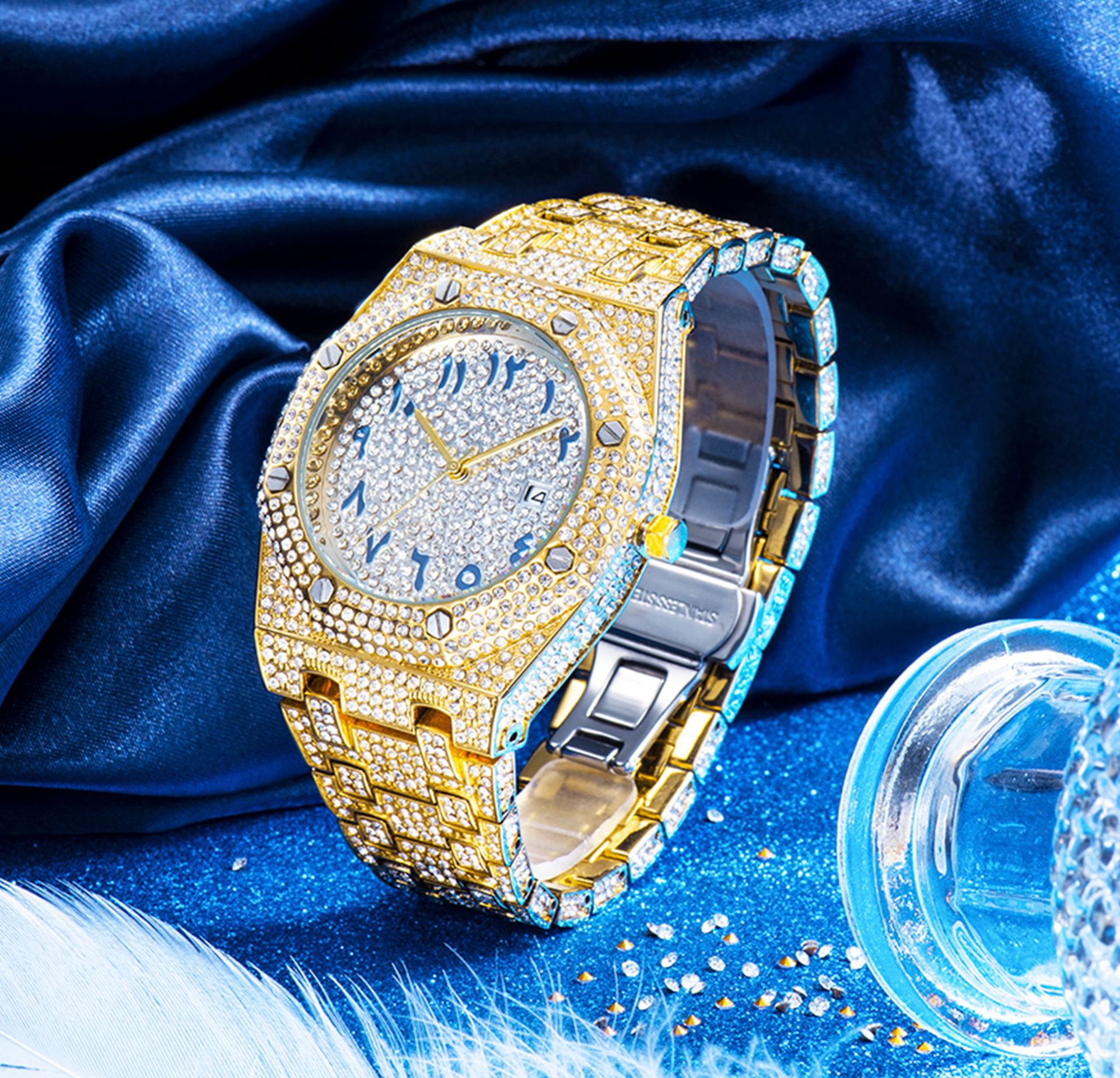MISSFOX watch brand explosions European and American hip-hop high-end full diamond waterproof calendar men's watch a generation of hair