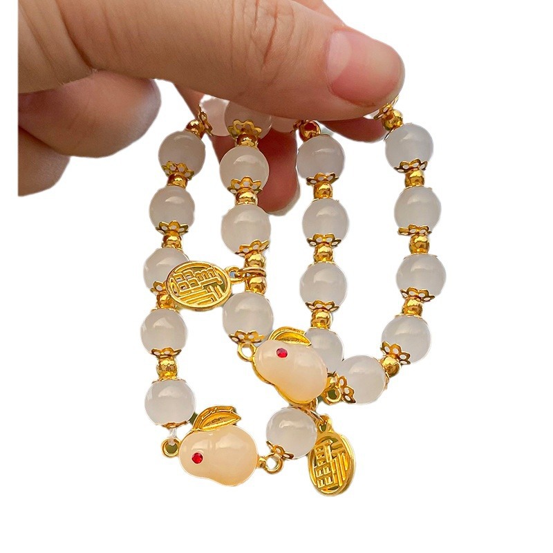 New Chinese-style Jade Rabbit Bracelet Women's ins Niche Design High-value Student Bracelet Girlfriend Antique Birthday Gift