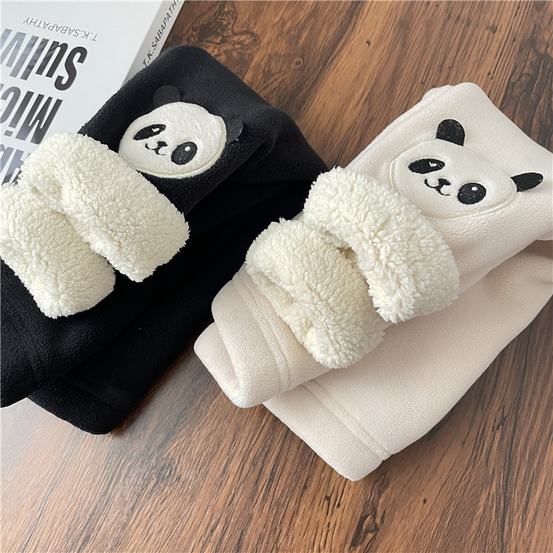Winter student thickened leggings daily versatile girl baby panda lambswool one-piece velvet leggings pants