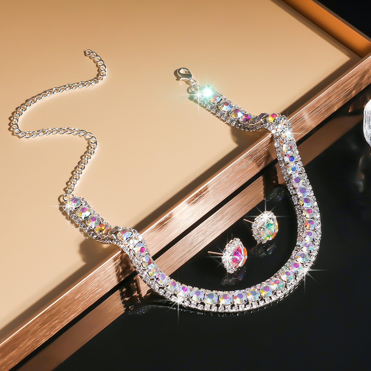 Cross-border supply of Europe and the United States popular green blue necklace necklace earrings two-piece set wedding dress accessories women