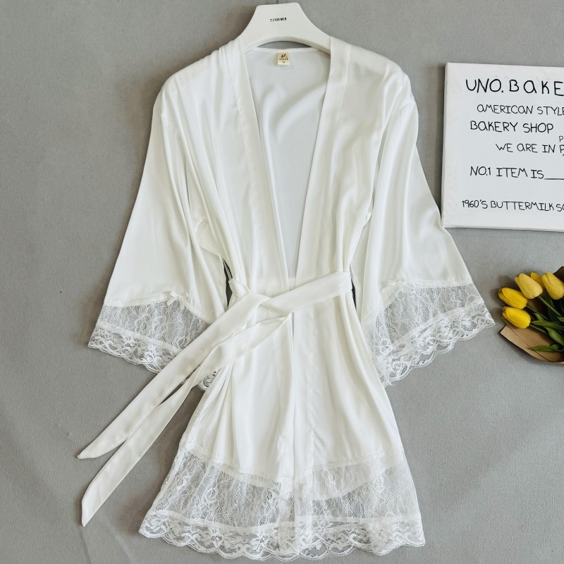 Women's sexy pajamas bride morning gown seductive artificial silk nightdress lace-up bathrobe spring, summer and autumn one-piece