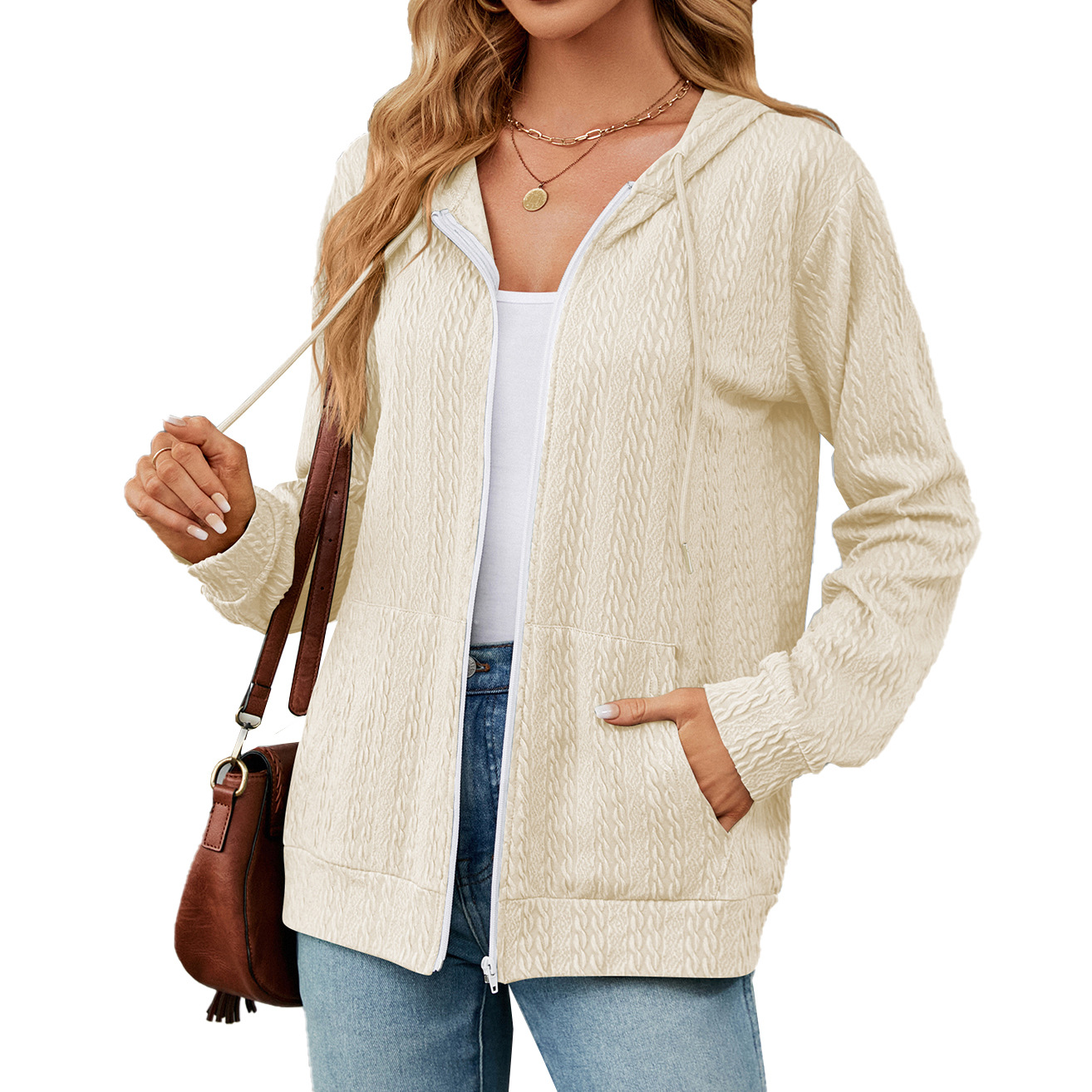 Amazon independent station 2023 Europe and the United States cross-border foreign trade autumn and winter New zipper hooded drawstring sweater knitted coat