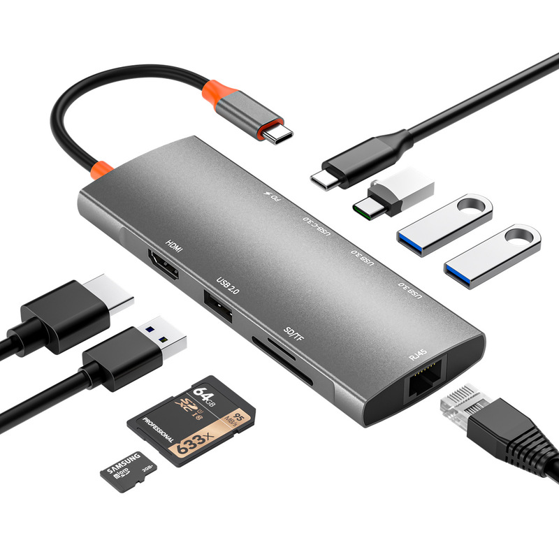 ポータブルtype-c-hdmi/usb 3.1/カードリーダー/ギガビットネットワークポートpd充電hub 9-1拡張ドック|undefined