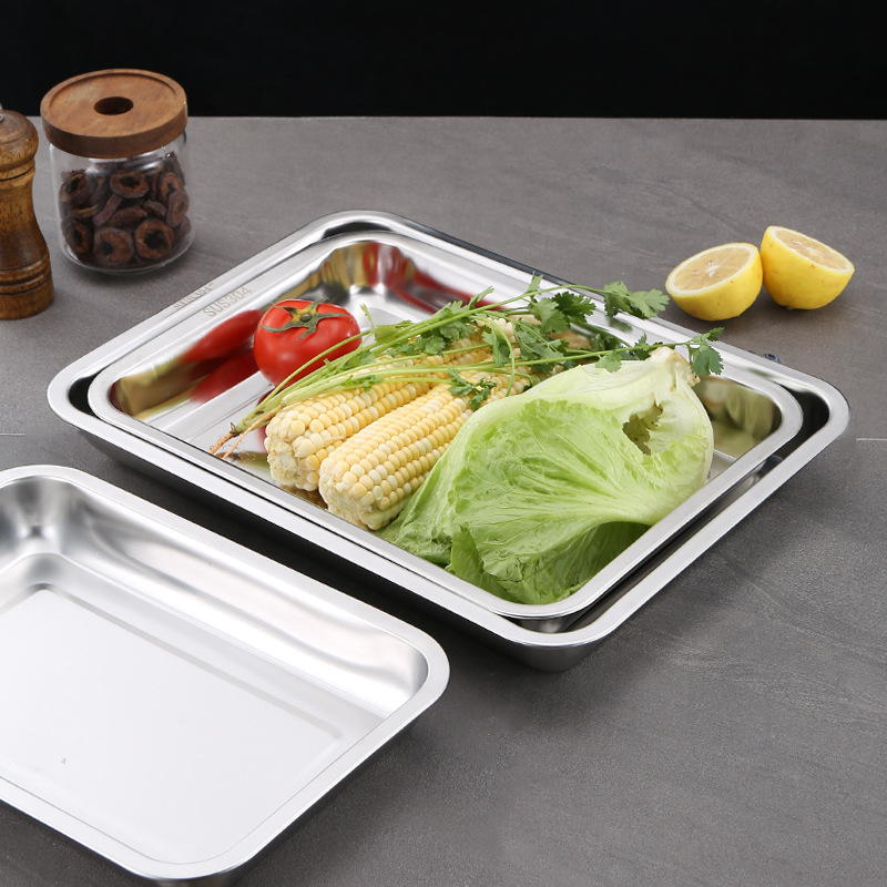 Stainless steel square plate rectangular tray barbecue plate dish grilled fish plate canteen steamed rice plate dumpling plate donkey-hide gelatin plate