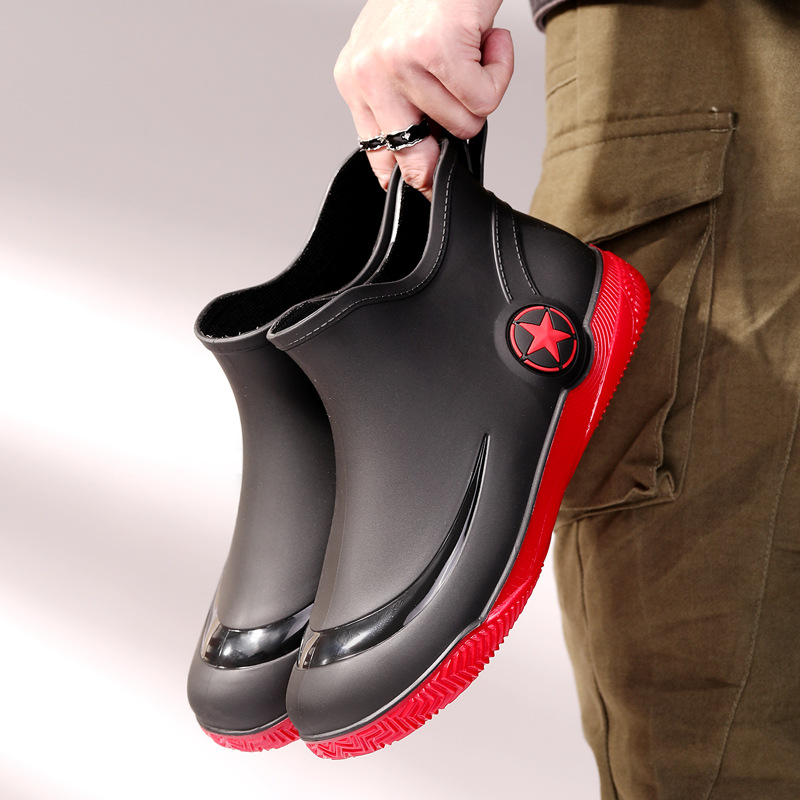 Fashion short tube men's rain shoes low non-slip waterproof shoes casual shallow mouth rain boots popular water shoes flat rubber shoes wholesale
