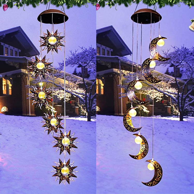 Solar outdoor garden lawn lamp cross-border new garden villa decorative lamp moon wind chimes waterproof hanging lamp