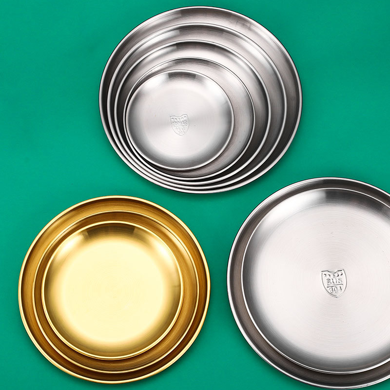 304 Stainless Steel Disc Plate Korean Style Barbecue Plate Fruit Plate Cake Plate Bone Spitting Plate Vintage Tray Tableware
