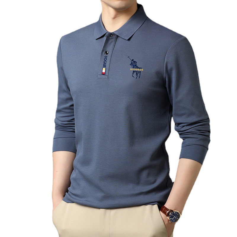 Long-sleeved T-shirt Men's Solid Color Lapel Polo Shirt 2023 Spring and Autumn Embroidered Top Business Base Shirt Men's T-shirt