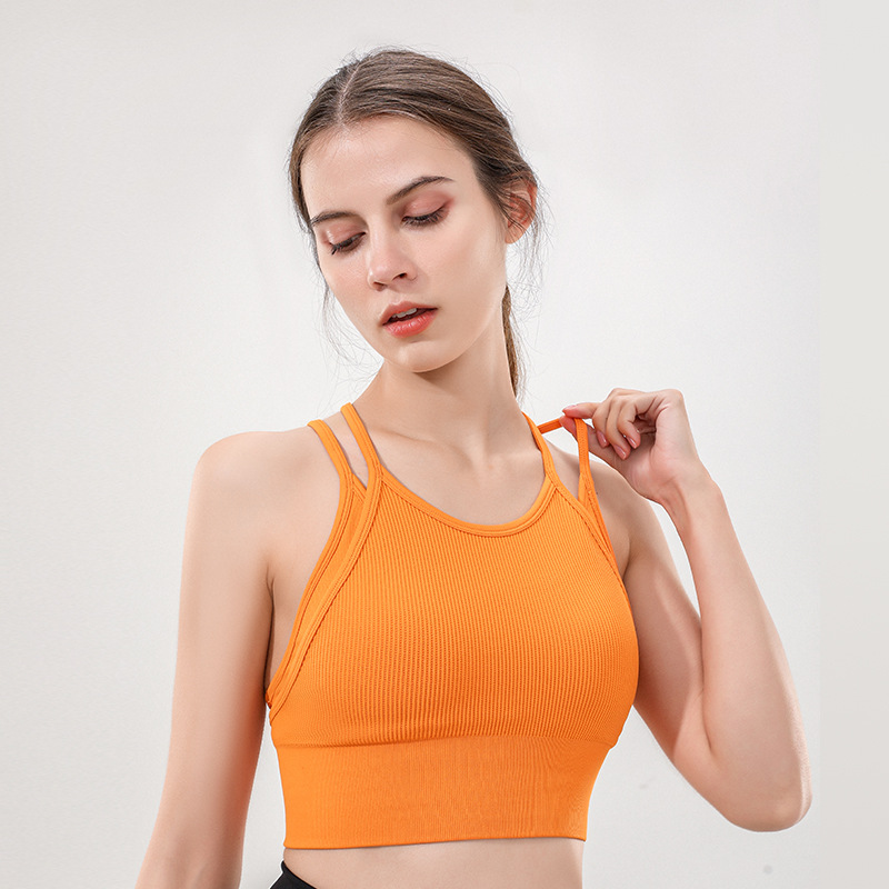 Sports Underwear Beautiful Back Bra Fitness Running Thin Shoulder Strap Camisole Fake Two-piece Rib Yoga Clothes Top Women