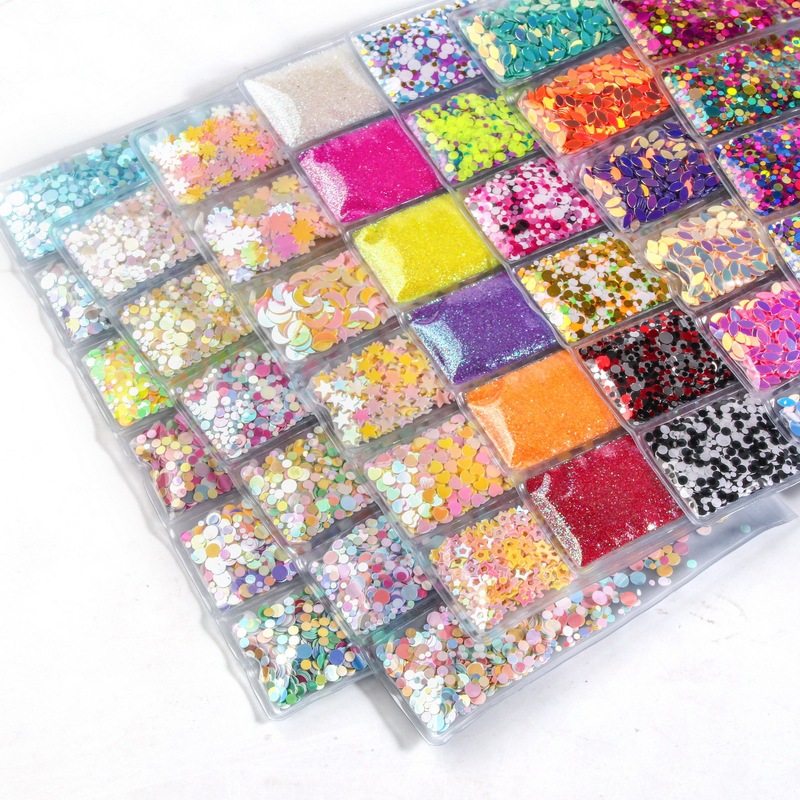 6-compartment bag nail art sequins candy color laser glitter patch face makeup stage makeup nail DIY jewelry wholesale