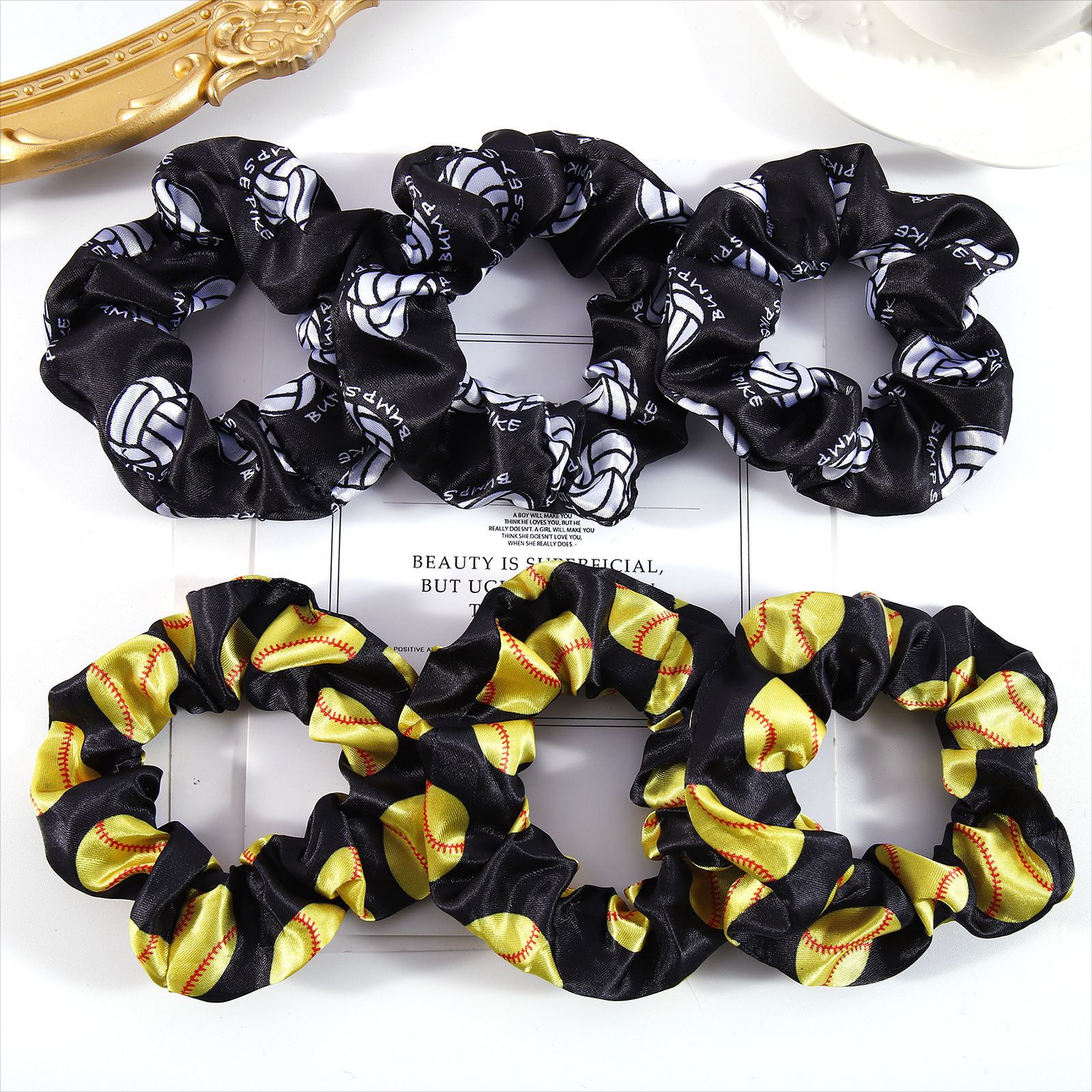 Amazon Explosions Satin Volleyball Softball Printed Large Intestine Hair Loop Sports Personality Ball Women's Rubber Belt Jewelry