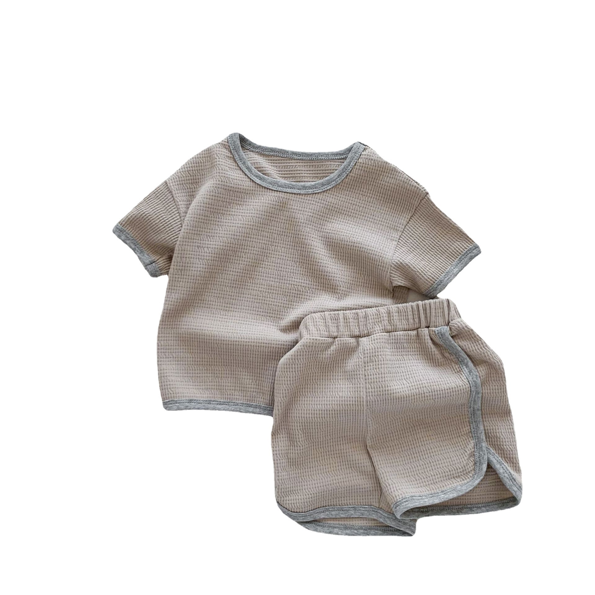 Korean style ins infant children's clothing waffle casual sports short sleeve suit boys and girls baby Summer cotton shorts two-piece set